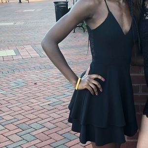 Black Layered Skirt Lace Back Dress